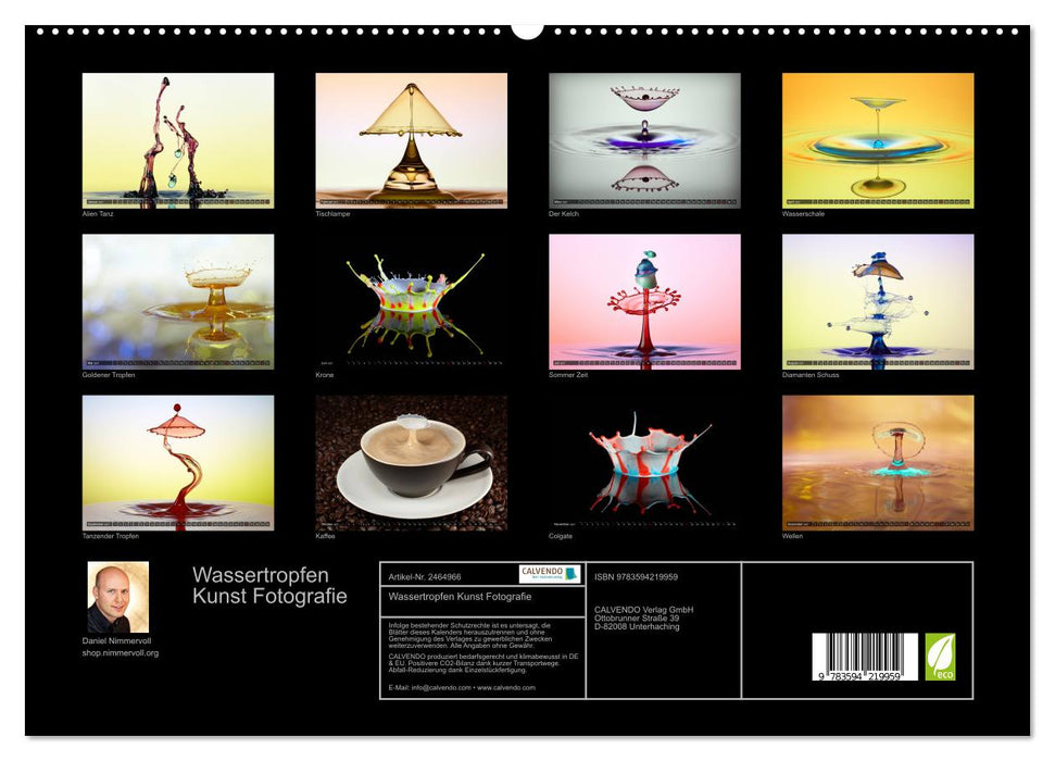 Wassertropfen Kunst Fotografie (CALVENDO Premium Wandkalender 2027)