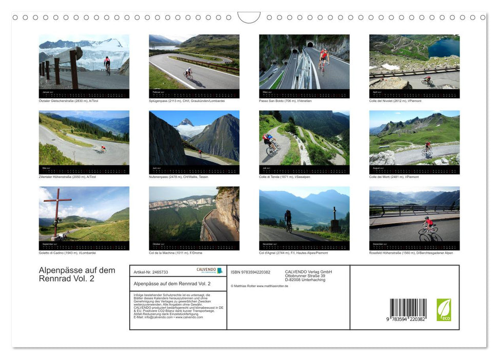 Alpenpässe auf dem Rennrad Vol. 2 (CALVENDO Wandkalender 2027)