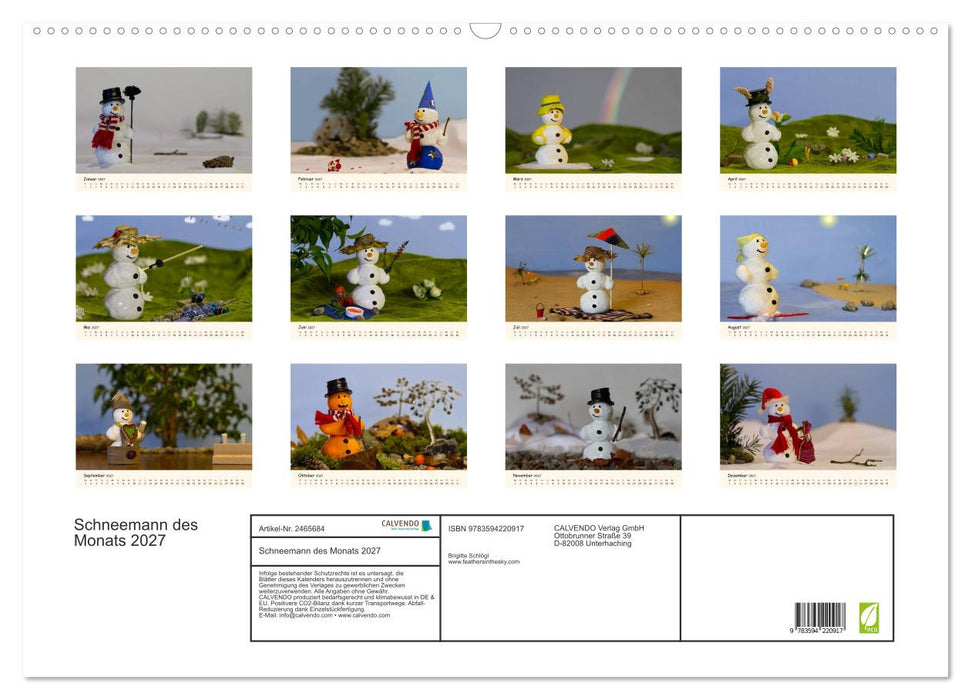 Schneemann des Monats 2027 (CALVENDO Wandkalender 2027)