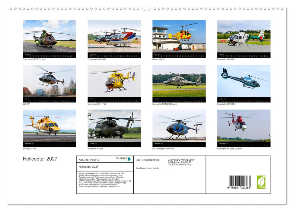 Helicopter 2027 (CALVENDO Premium Wandkalender 2027)