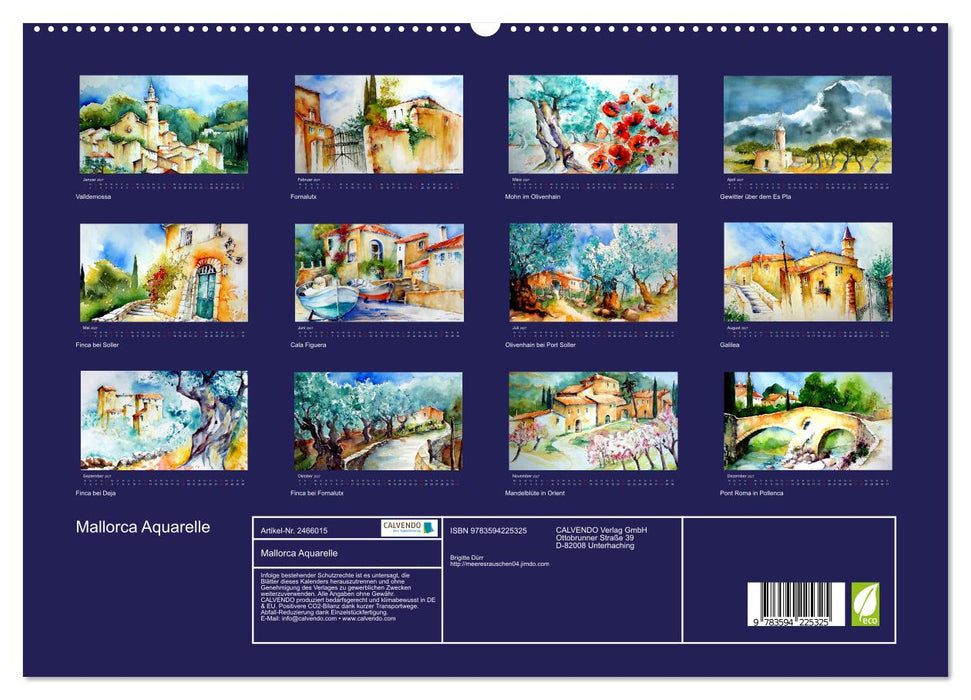 Mallorca Aquarelle (CALVENDO Premium Wandkalender 2027)