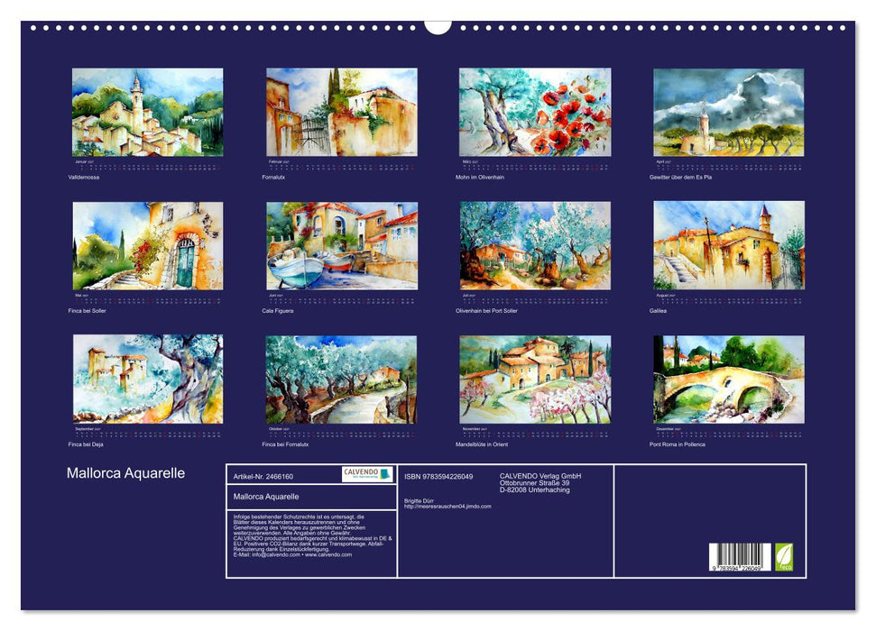 Mallorca Aquarelle (CALVENDO Wandkalender 2027)