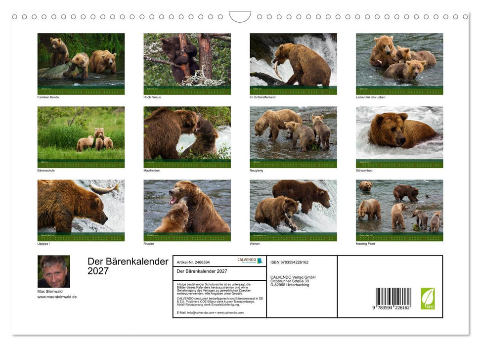 Der Bärenkalender 2027 (CALVENDO Wandkalender 2027)