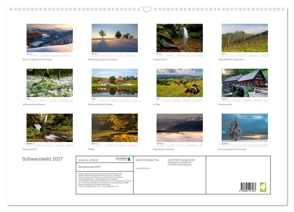 Schwarzwald 2027 (CALVENDO Wandkalender 2027)