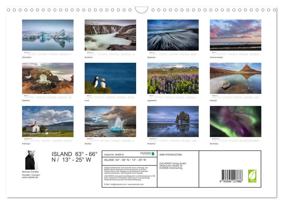 ISLAND 63° - 66° N / 13° - 25° W (CALVENDO Wandkalender 2027)