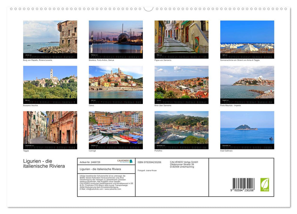 Ligurien - die italienische Riviera (CALVENDO Premium Wandkalender 2027)