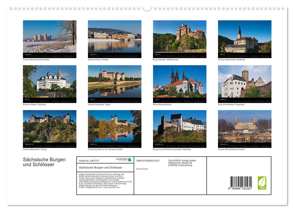Sächsische Burgen und Schlösser (CALVENDO Premium Wandkalender 2027)