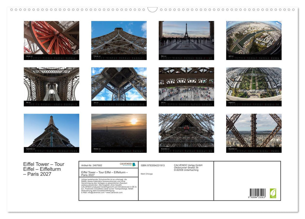 Eiffel Tower – Tour Eiffel – Eiffelturm – Paris 2027 (CALVENDO Wandkalender 2027)
