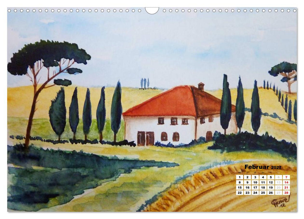 Toskana in Aquarell (CALVENDO Wandkalender 2027)