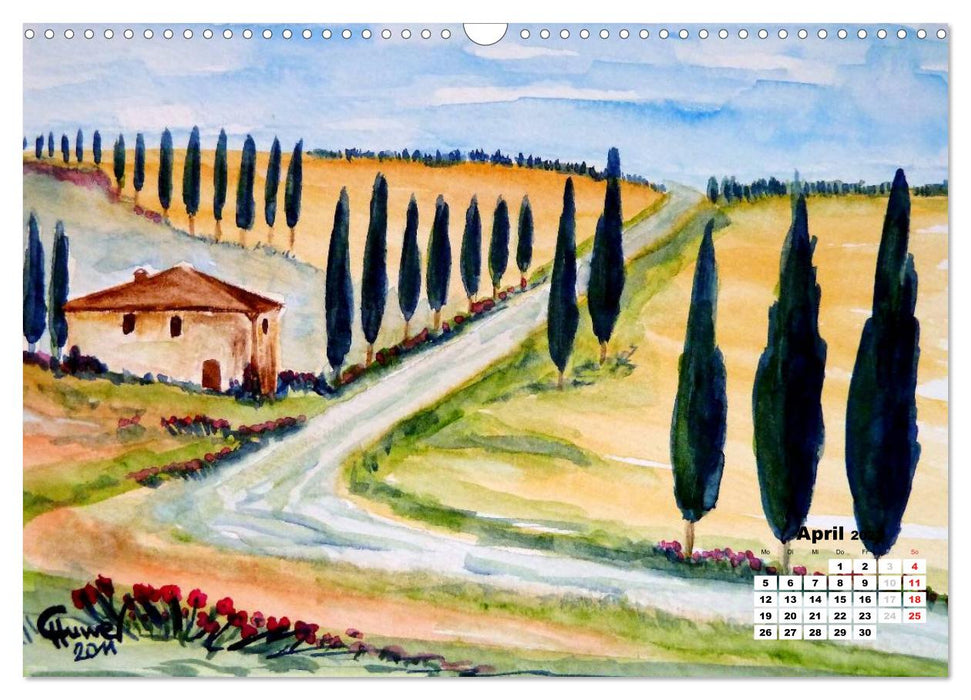 Toskana in Aquarell (CALVENDO Wandkalender 2027)
