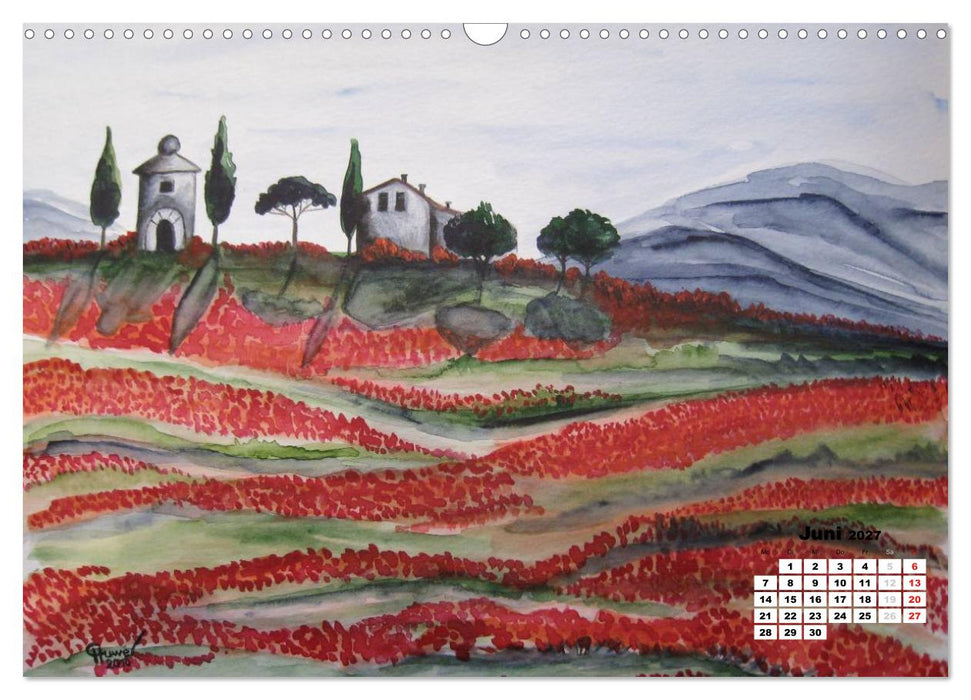 Toskana in Aquarell (CALVENDO Wandkalender 2027)