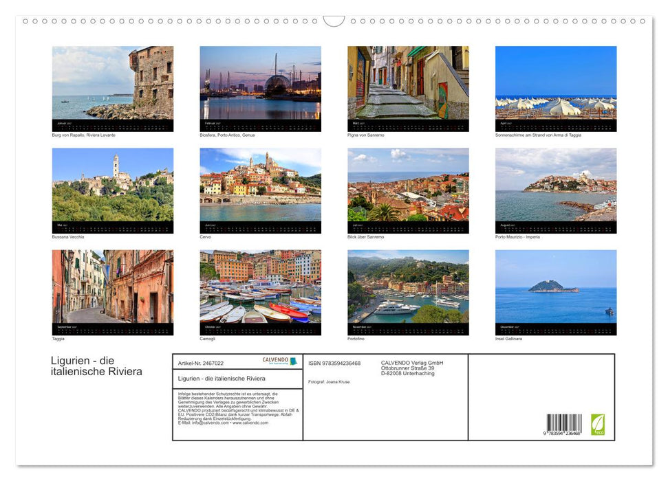 Ligurien - die italienische Riviera (CALVENDO Wandkalender 2027)