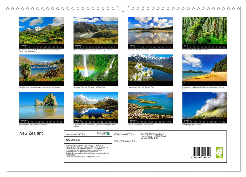 New Zealand (CALVENDO Monthly Calendar 2027)
