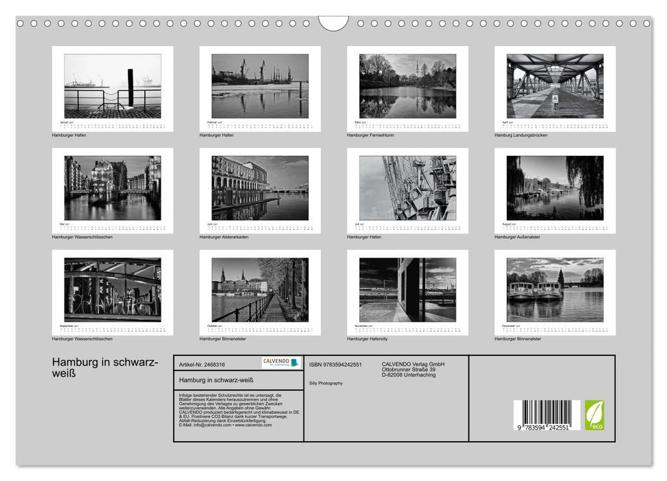 Hamburg in schwarz-weiß (CALVENDO Wandkalender 2027)