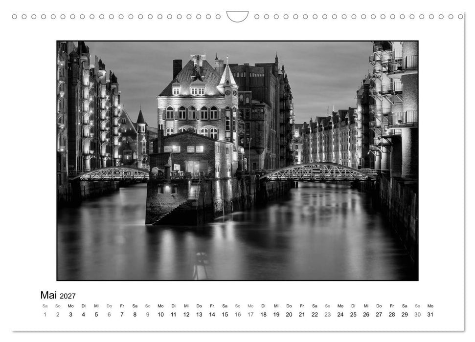 Hamburg in schwarz-weiß (CALVENDO Wandkalender 2027)