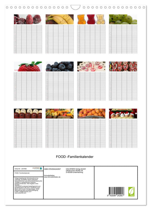 FOOD -Familienkalender (CALVENDO Wandkalender 2027)
