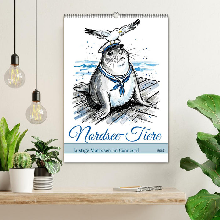 Nordsee-Tiere - Lustige Matrosen im Comicstil (CALVENDO Wandkalender 2027)