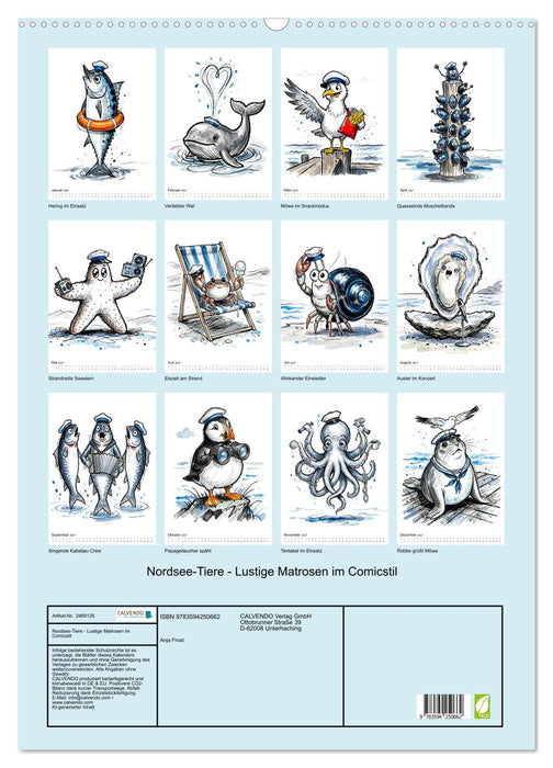 Nordsee-Tiere - Lustige Matrosen im Comicstil (CALVENDO Wandkalender 2027)