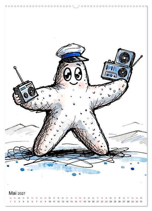 Nordsee-Tiere - Lustige Matrosen im Comicstil (CALVENDO Wandkalender 2027)