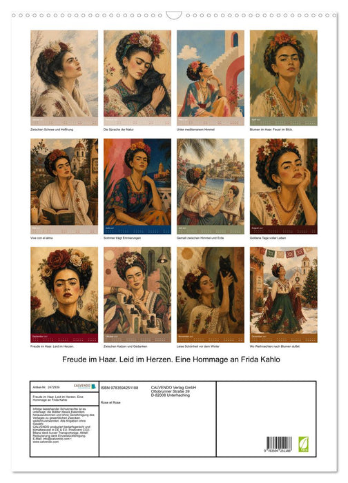 Freude im Haar. Leid im Herzen. Eine Hommage an Frida Kahlo (CALVENDO Wandkalender 2027)