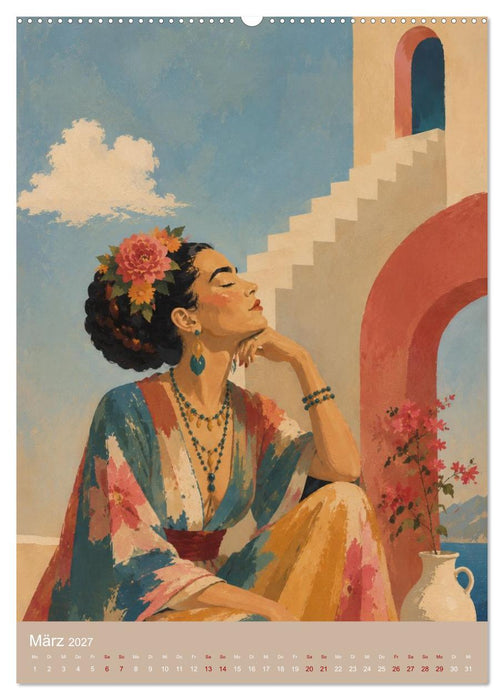 Freude im Haar. Leid im Herzen. Eine Hommage an Frida Kahlo (CALVENDO Wandkalender 2027)