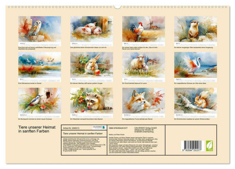 Tiere unserer Heimat in sanften Farben (CALVENDO Premium Wandkalender 2027)