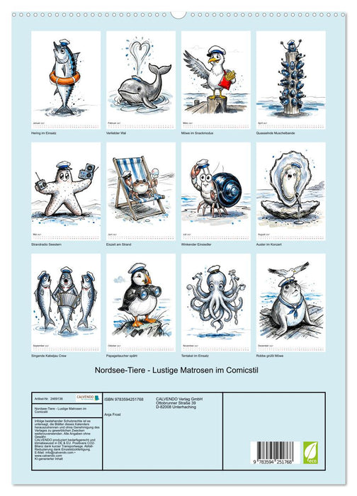 Nordsee-Tiere - Lustige Matrosen im Comicstil (CALVENDO Premium Wandkalender 2027)