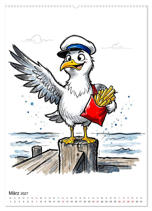 Nordsee-Tiere - Lustige Matrosen im Comicstil (CALVENDO Premium Wandkalender 2027)