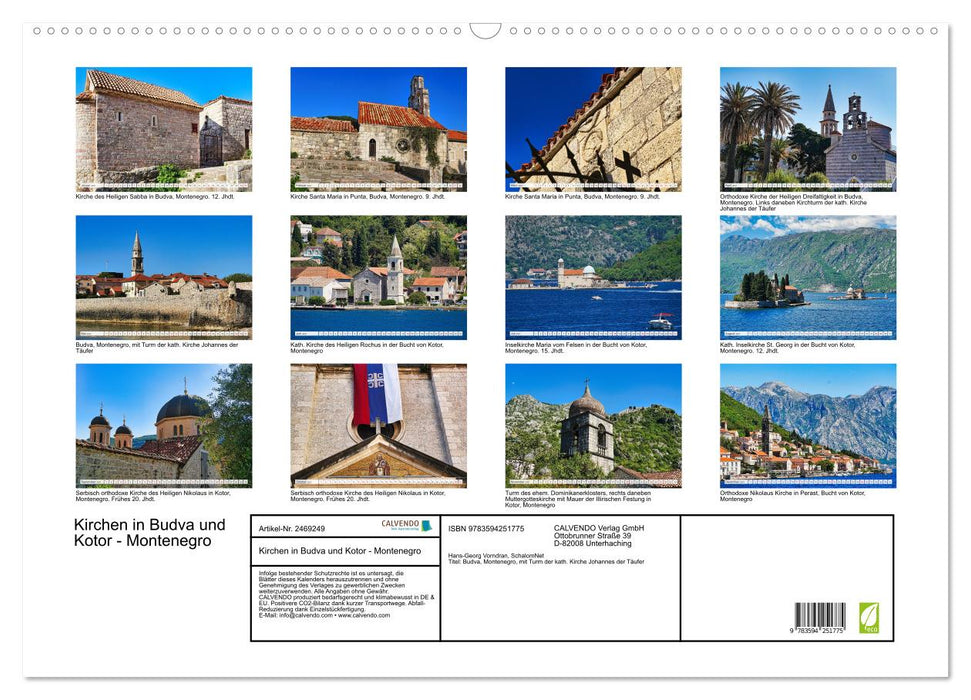 Kirchen in Budva und Kotor - Montenegro (CALVENDO Wandkalender 2027)