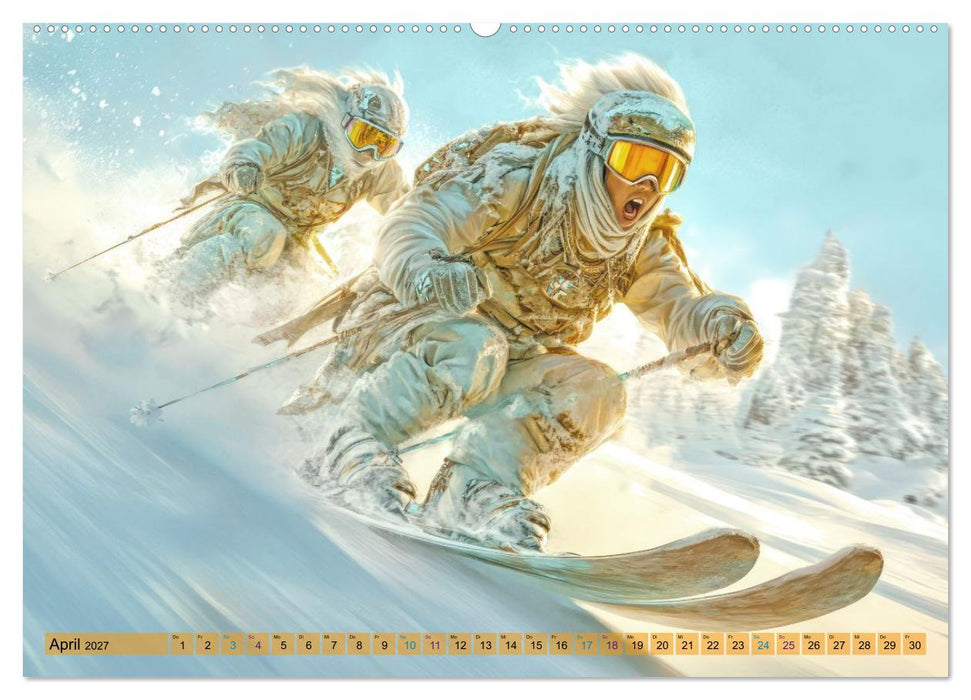 Temporeiches Vergnügen im Schnee - Humorwerke (CALVENDO Wandkalender 2027)