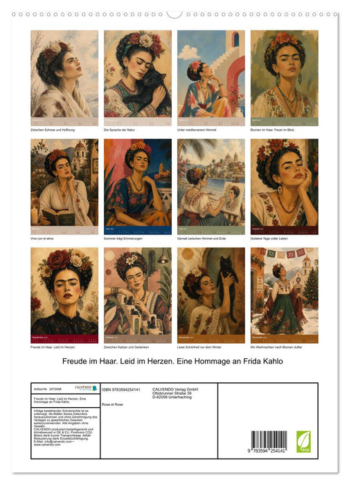 Freude im Haar. Leid im Herzen. Eine Hommage an Frida Kahlo (CALVENDO Premium Wandkalender 2027)