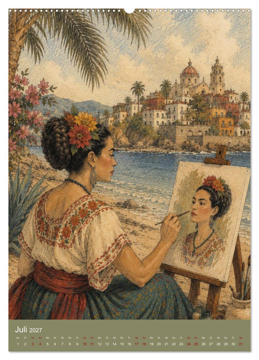 Freude im Haar. Leid im Herzen. Eine Hommage an Frida Kahlo (CALVENDO Premium Wandkalender 2027)