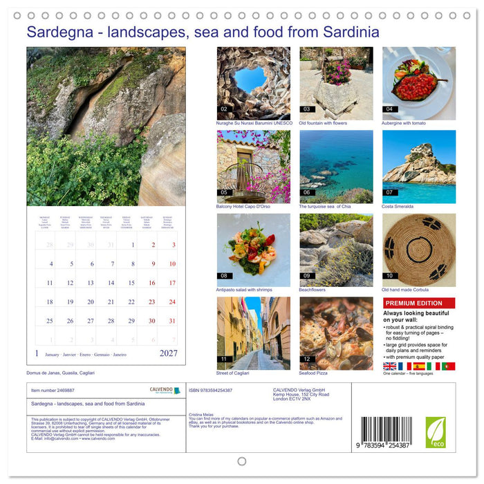 Sardegna - landscapes, sea and food from Sardinia (CALVENDO Monthly Calendar 2027)