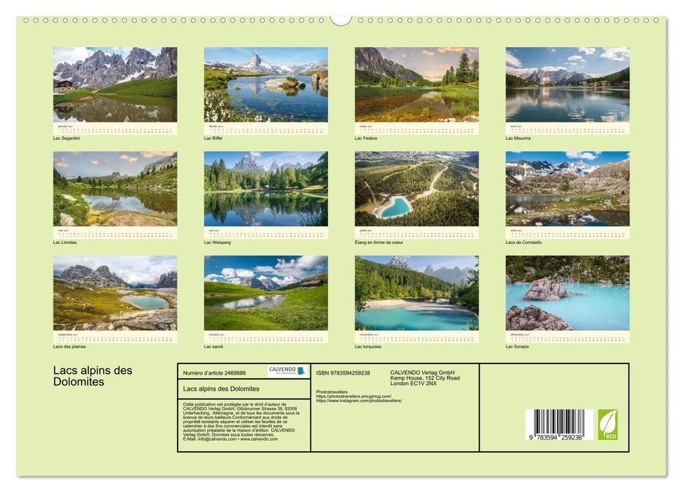 Lacs alpins des Dolomites (CALVENDO Calendrier supérieur 2027)