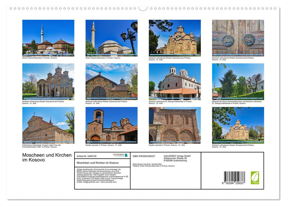 Moscheen und Kirchen im Kosovo (CALVENDO Premium Wandkalender 2027)