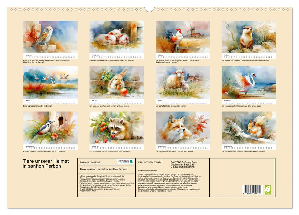 Tiere unserer Heimat in sanften Farben (CALVENDO Wandkalender 2027)