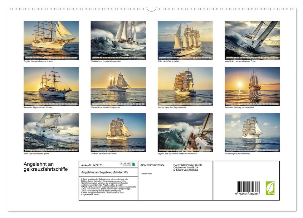 Angelehnt an Segelkreuzfahrtschiffe (CALVENDO Premium Wandkalender 2027)