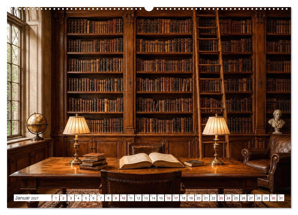 Zwischen Holz und Seiten - Vintage Bibliotheken (CALVENDO Wandkalender 2027)