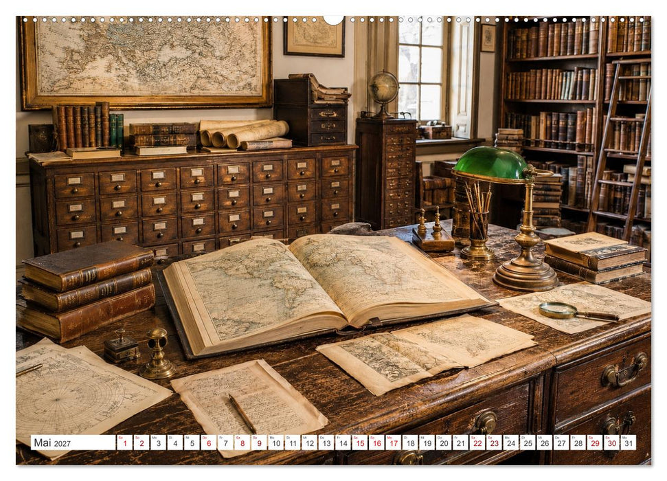 Zwischen Holz und Seiten - Vintage Bibliotheken (CALVENDO Premium Wandkalender 2027)