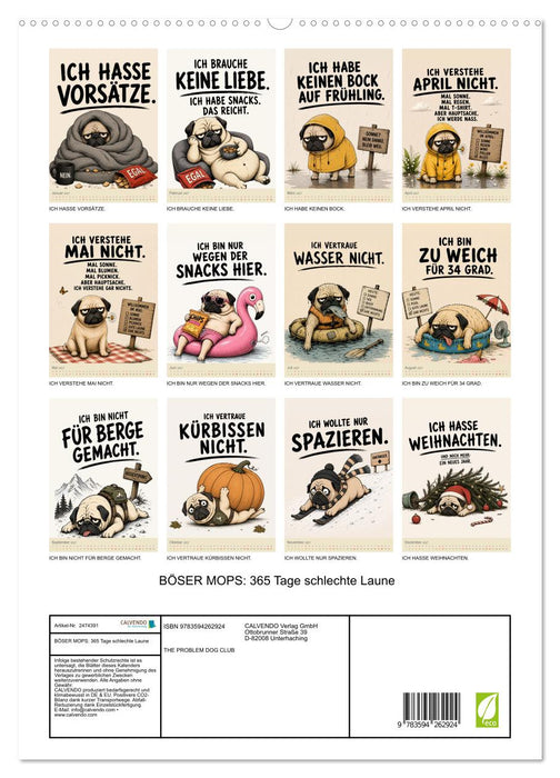 BÖSER MOPS: 365 Tage schlechte Laune (CALVENDO Premium Wandkalender 2027)