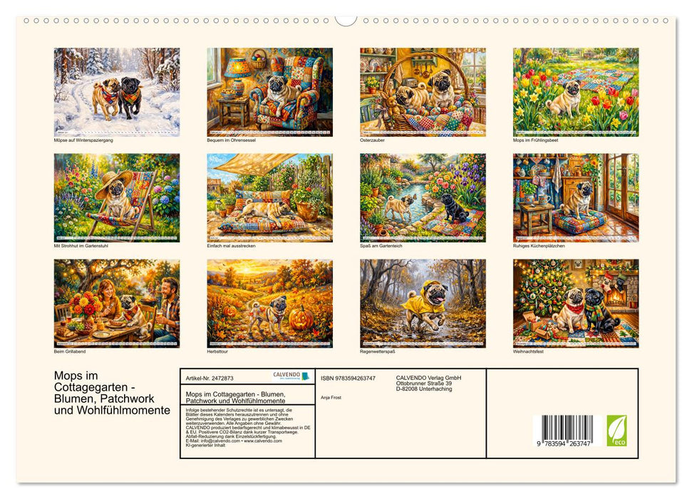 Mops im Cottagegarten - Blumen, Patchwork und Wohlfühlmomente (CALVENDO Premium Wandkalender 2027)