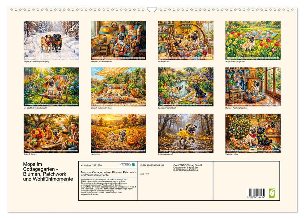 Mops im Cottagegarten - Blumen, Patchwork und Wohlfühlmomente (CALVENDO Wandkalender 2027)