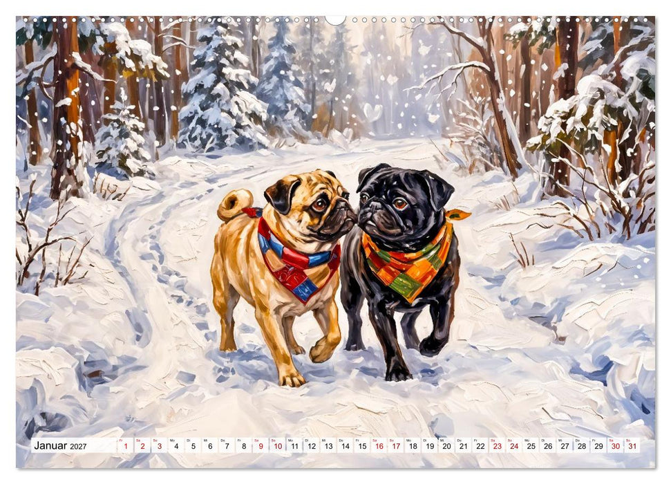 Mops im Cottagegarten - Blumen, Patchwork und Wohlfühlmomente (CALVENDO Wandkalender 2027)