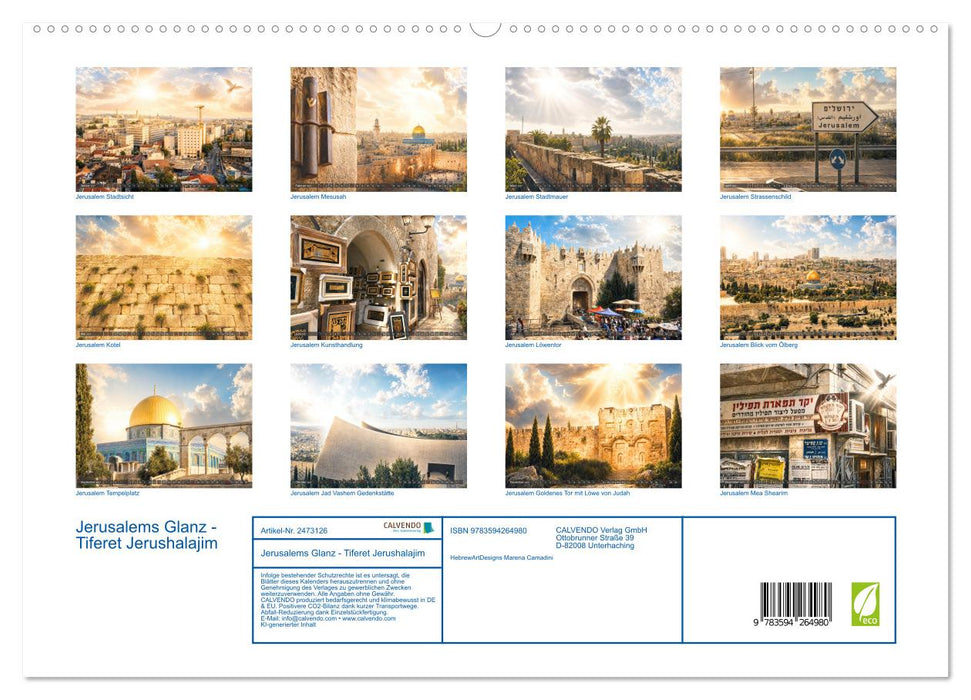 Jerusalems Glanz - Tiferet Jerushalajim (CALVENDO Premium Wandkalender 2027)