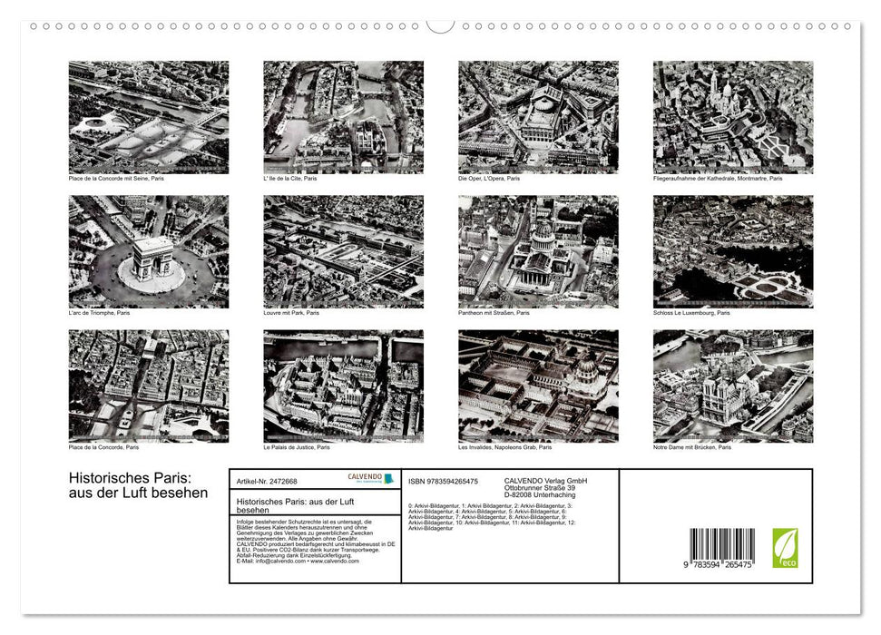 Historisches Paris: aus der Luft besehen (CALVENDO Premium Wandkalender 2027)