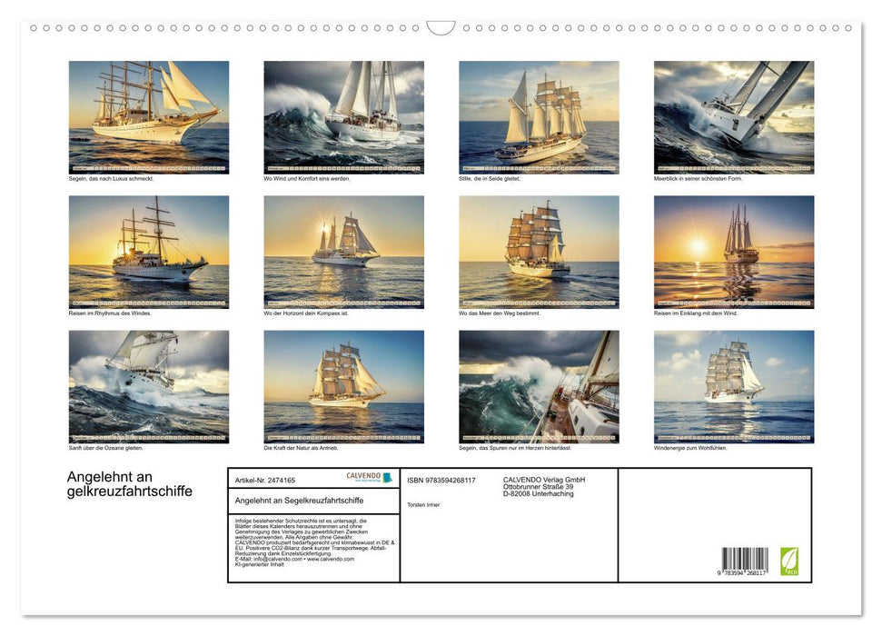 Angelehnt an Segelkreuzfahrtschiffe (CALVENDO Wandkalender 2027)