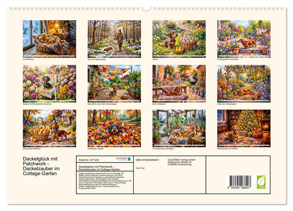 Dackelglück mit Patchwork - Dackelzauber im Cottage‑Garten (CALVENDO Premium Wandkalender 2027)