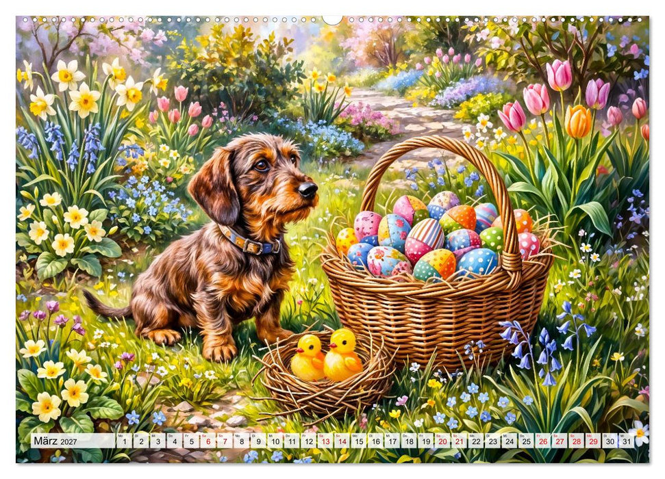 Dackelglück mit Patchwork - Dackelzauber im Cottage‑Garten (CALVENDO Premium Wandkalender 2027)