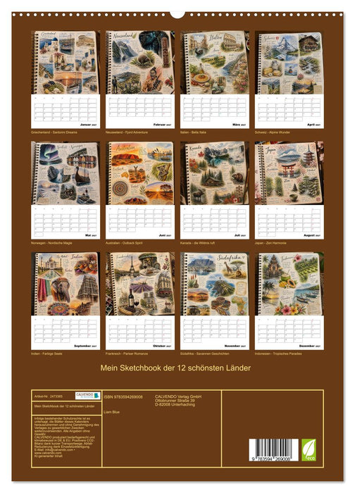 Mein Sketchbook der 12 schönsten Länder (CALVENDO Premium Wandkalender 2027)