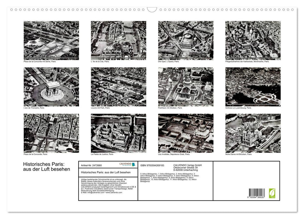 Historisches Paris: aus der Luft besehen (CALVENDO Wandkalender 2027)